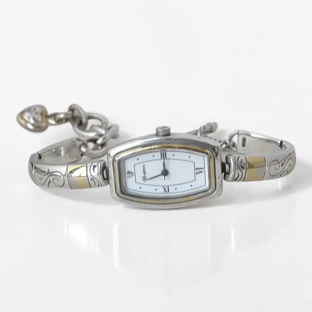 Brighton Venezia Two Tone Silver Gold Etched Watch Toggle Clasp Quartz 7-8 Inch